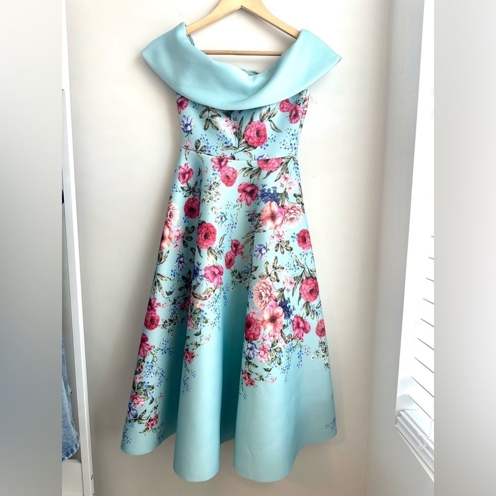 Goddiva Scuba Foam Floral Bardot Dress